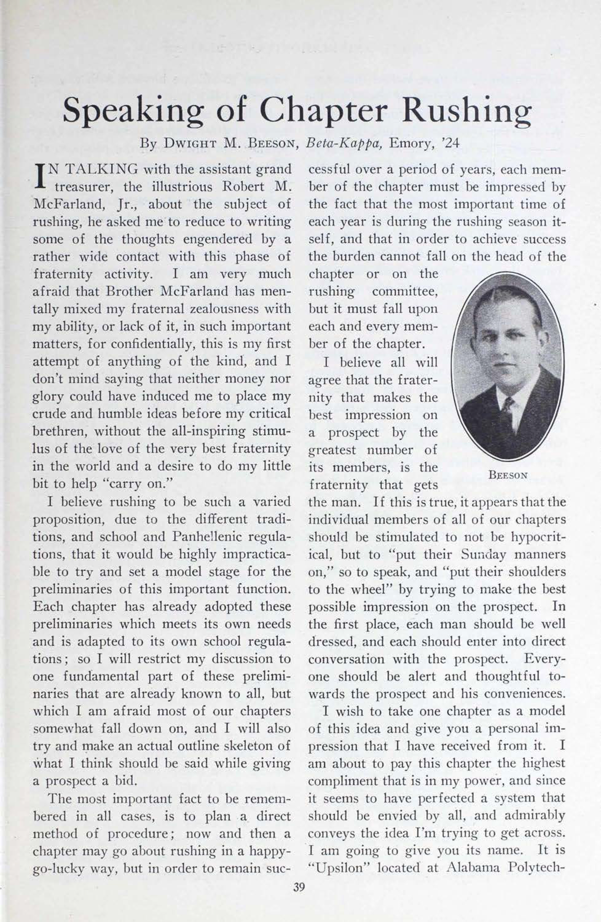 Speaking Of Chapter Rushing, October 1928